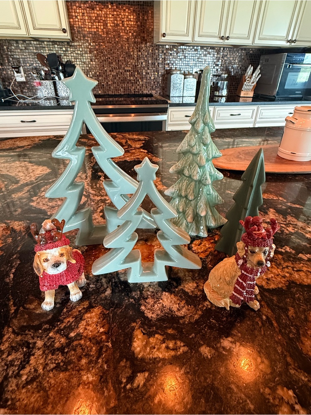 Hobby Lobby Ceramic Christmas Tree Trio in Mint Green with Accent Green Tree